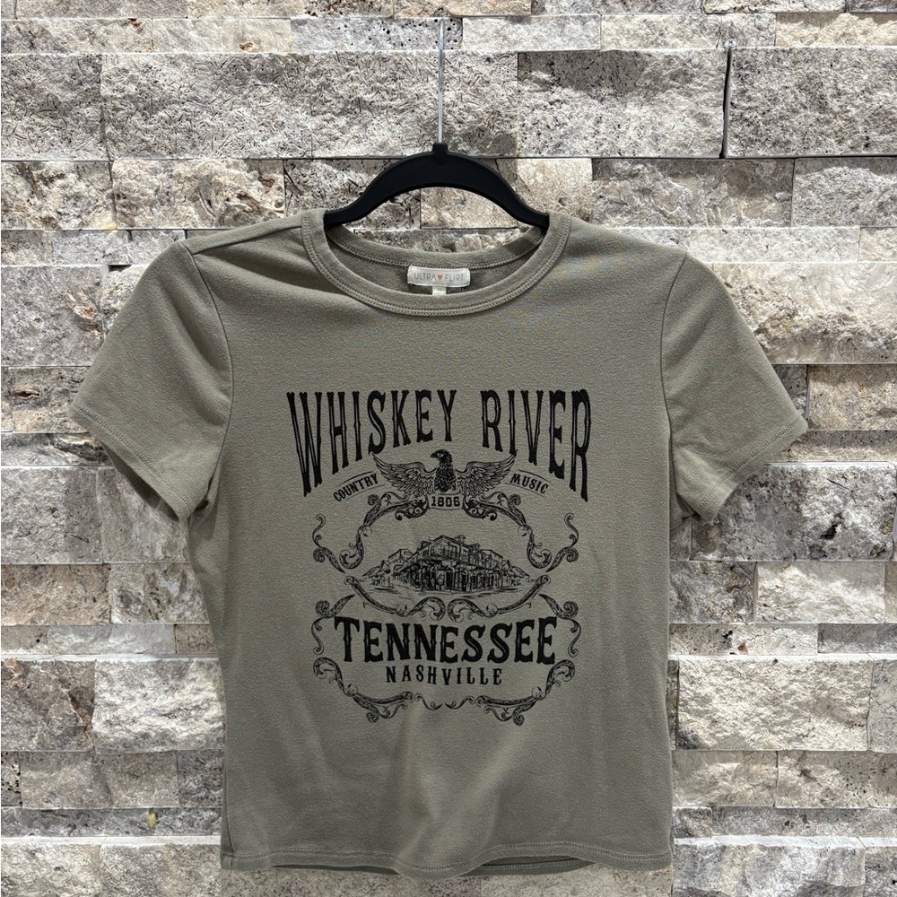 Whiskey River Honky Tonk Graphic Tee Olive Nashville Tennessee Youth Medium